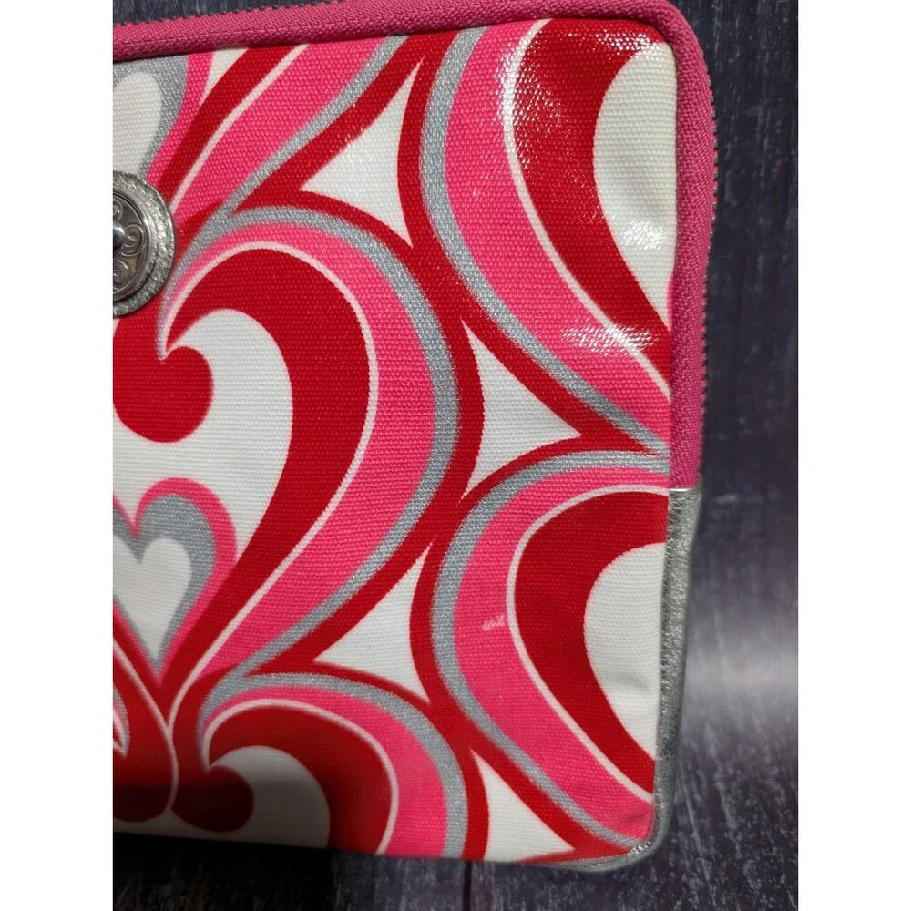 Brighton Padded Zip Top iPad Tablet Case Cover Twirly Hearts Pink Red White